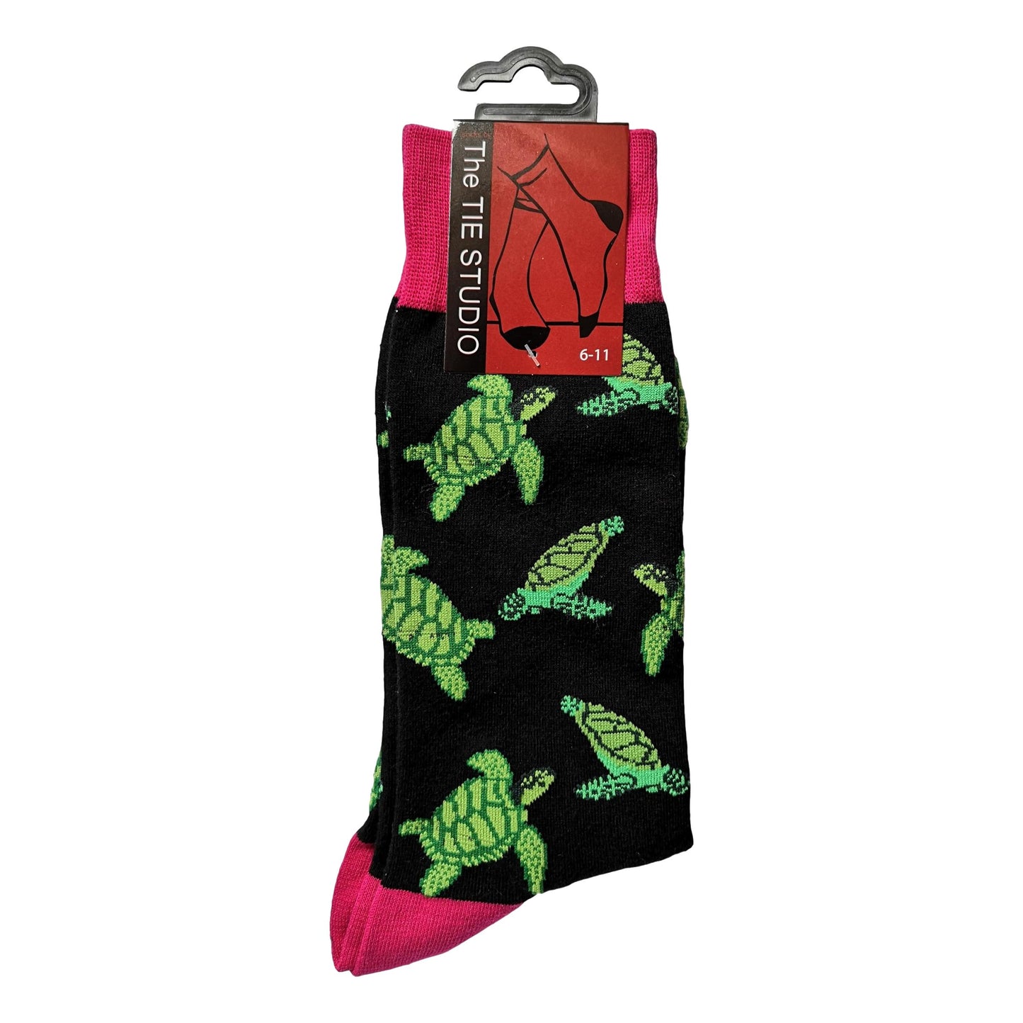 Green Turtles on Black Unisex Novelty Ankle Socks Adult Size 6-11 image 0