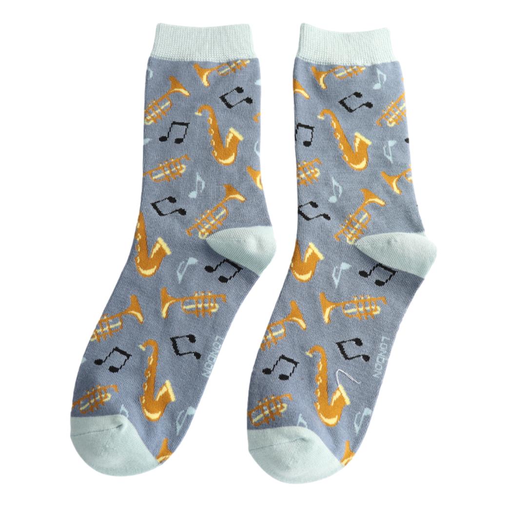 Jazz Band on Denim Womens Novelty Ankle Socks Adult One Size image 0