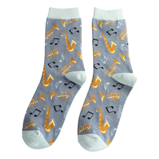 Jazz Band on Denim Womens Novelty Ankle Socks Adult One Size image 0