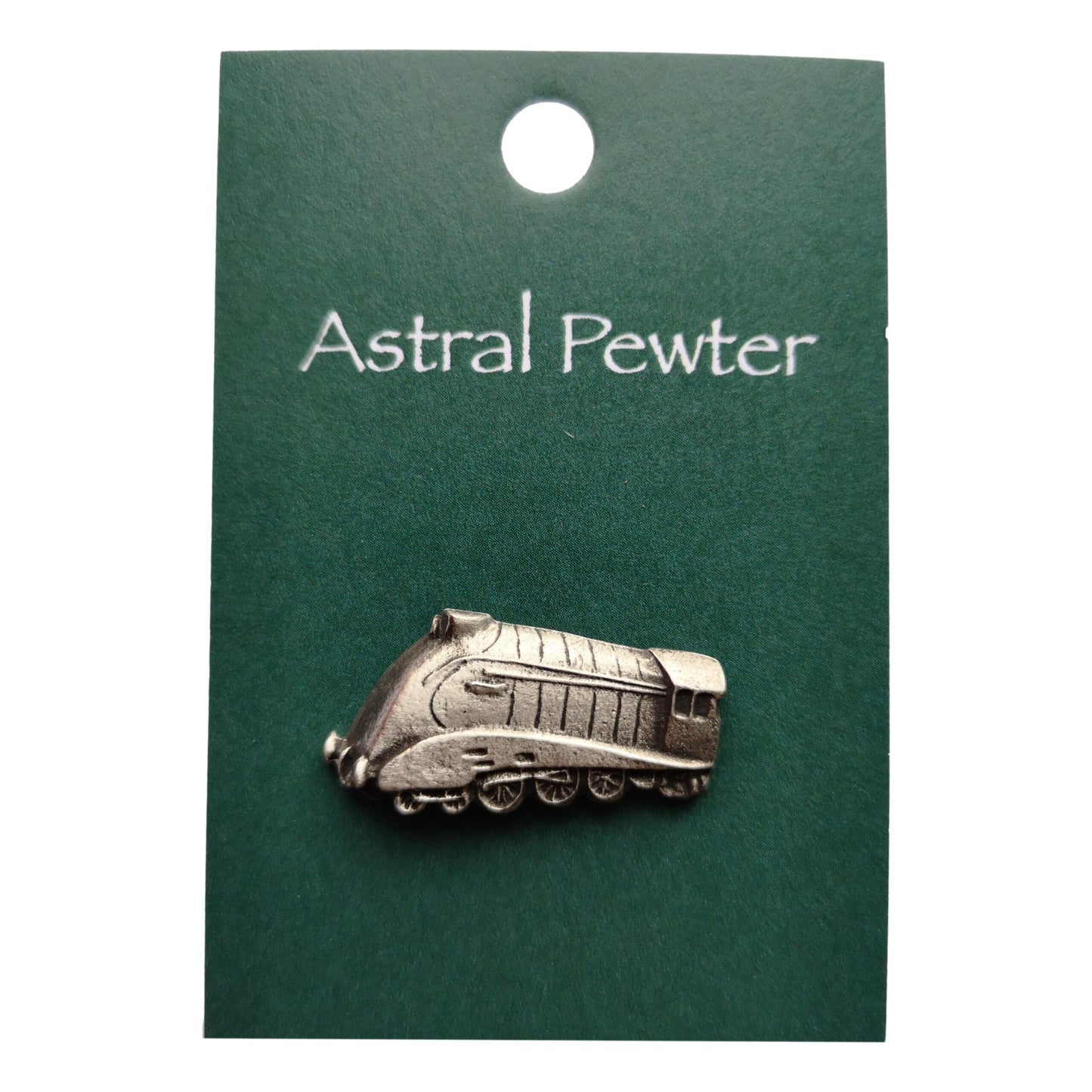 Mallard Steam Train shaped pewter lapel pin image 2