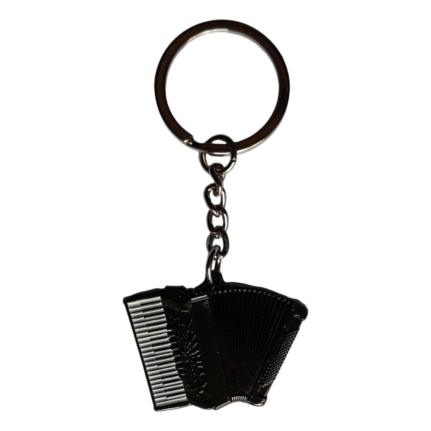 Black Accordion shaped silver-plated keyring musician gift image 0