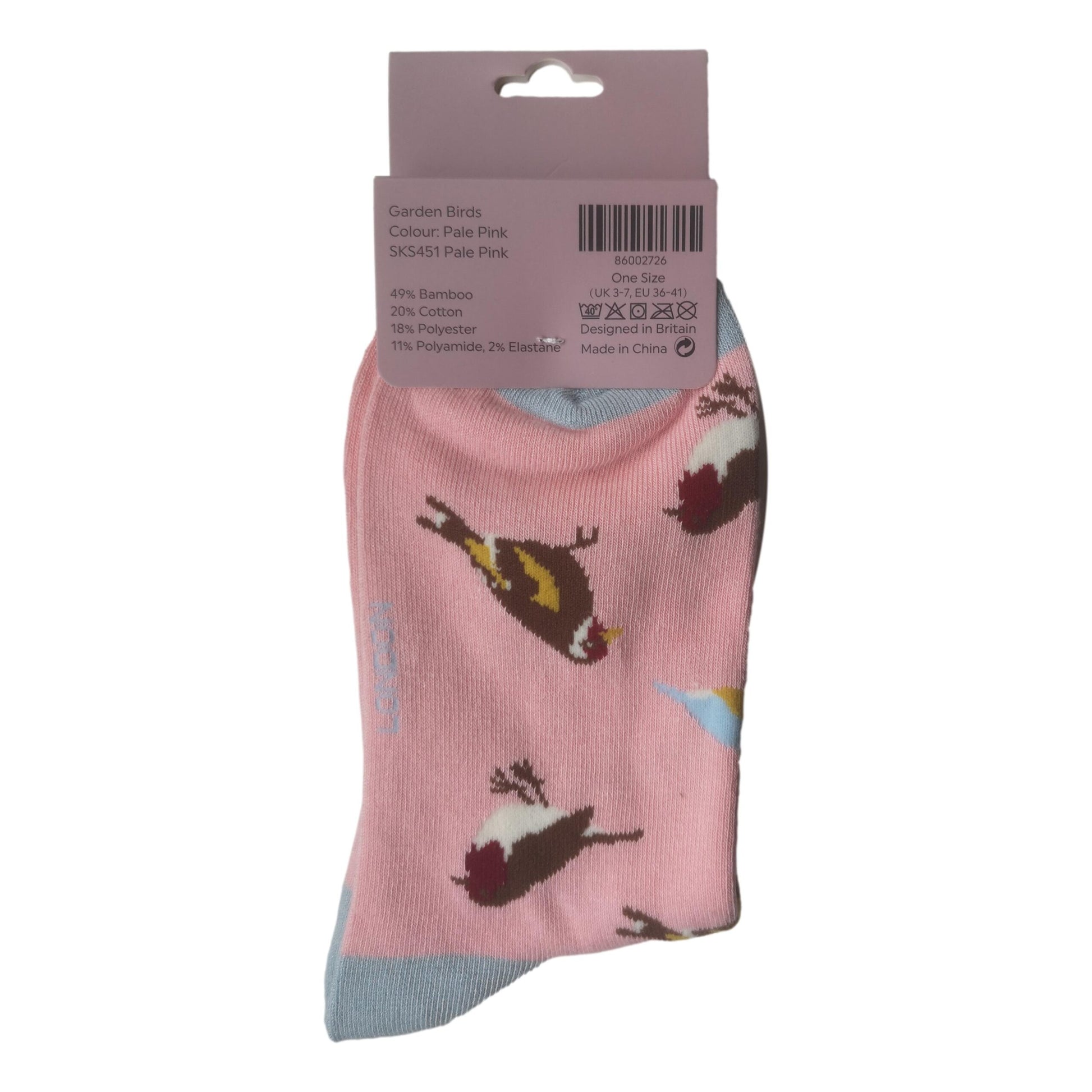 Garden Birds on Pale Pink Womens Novelty Ankle Socks Adult One Size image 2