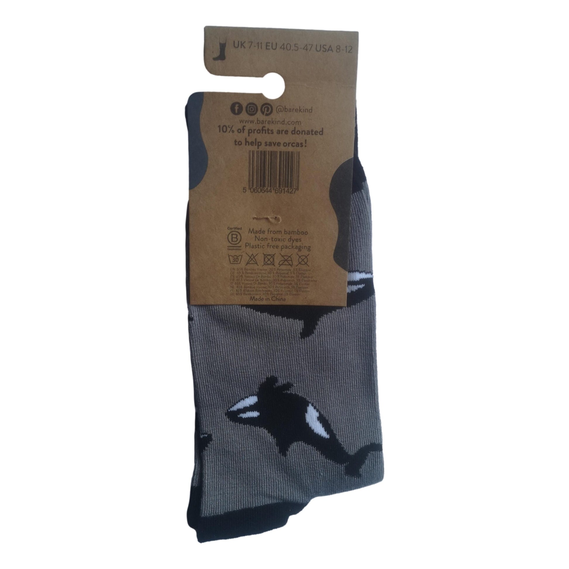Save The Orcas Grey Unisex Novelty Ankle Socks Adult UK Size 7-11 image 2