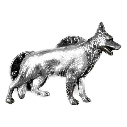 German Shepherd Dog polished pewter metal lapel pin badge image 0