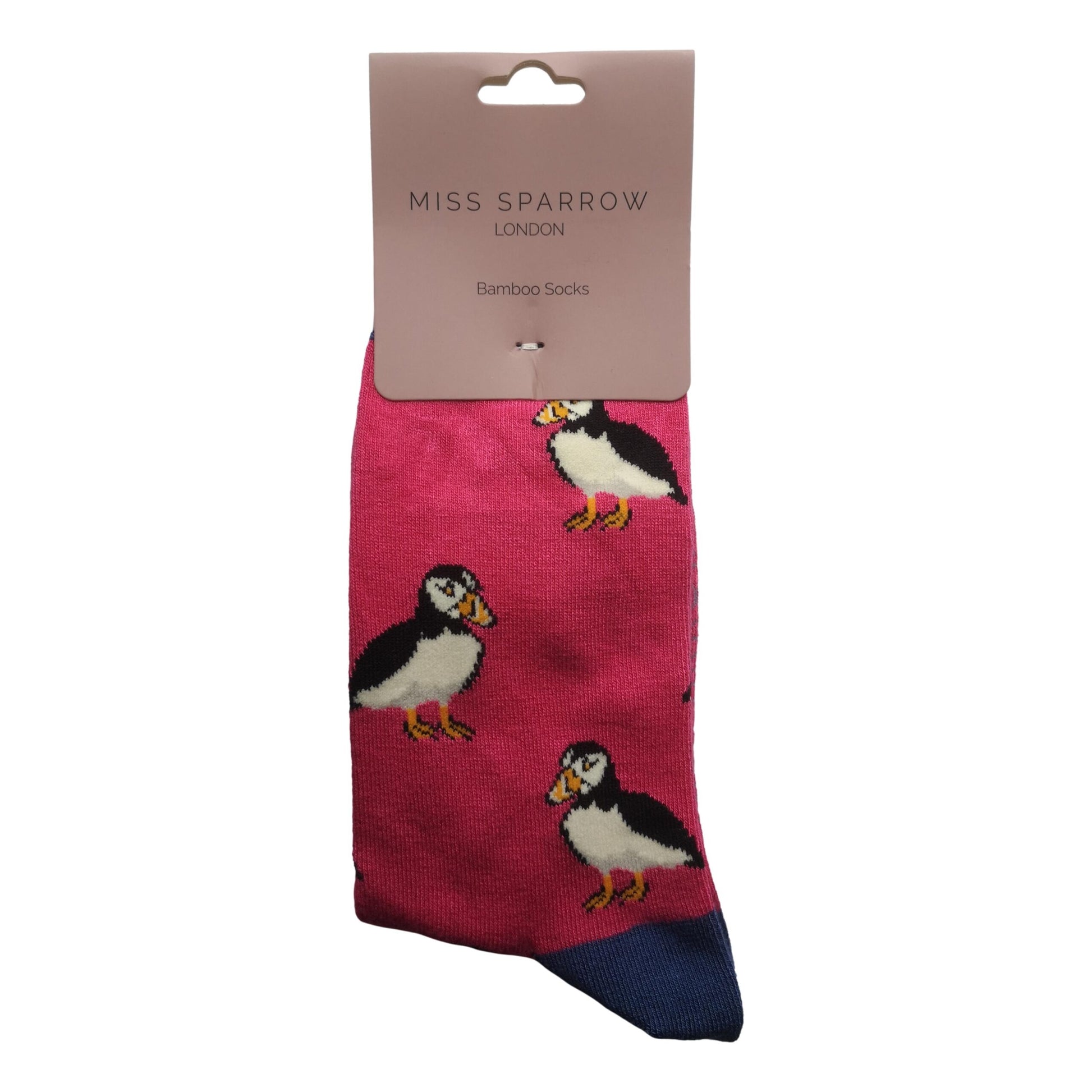 Cute Puffins on Fuchsia Pink Womens Novelty Ankle Socks Adult One Size image 1