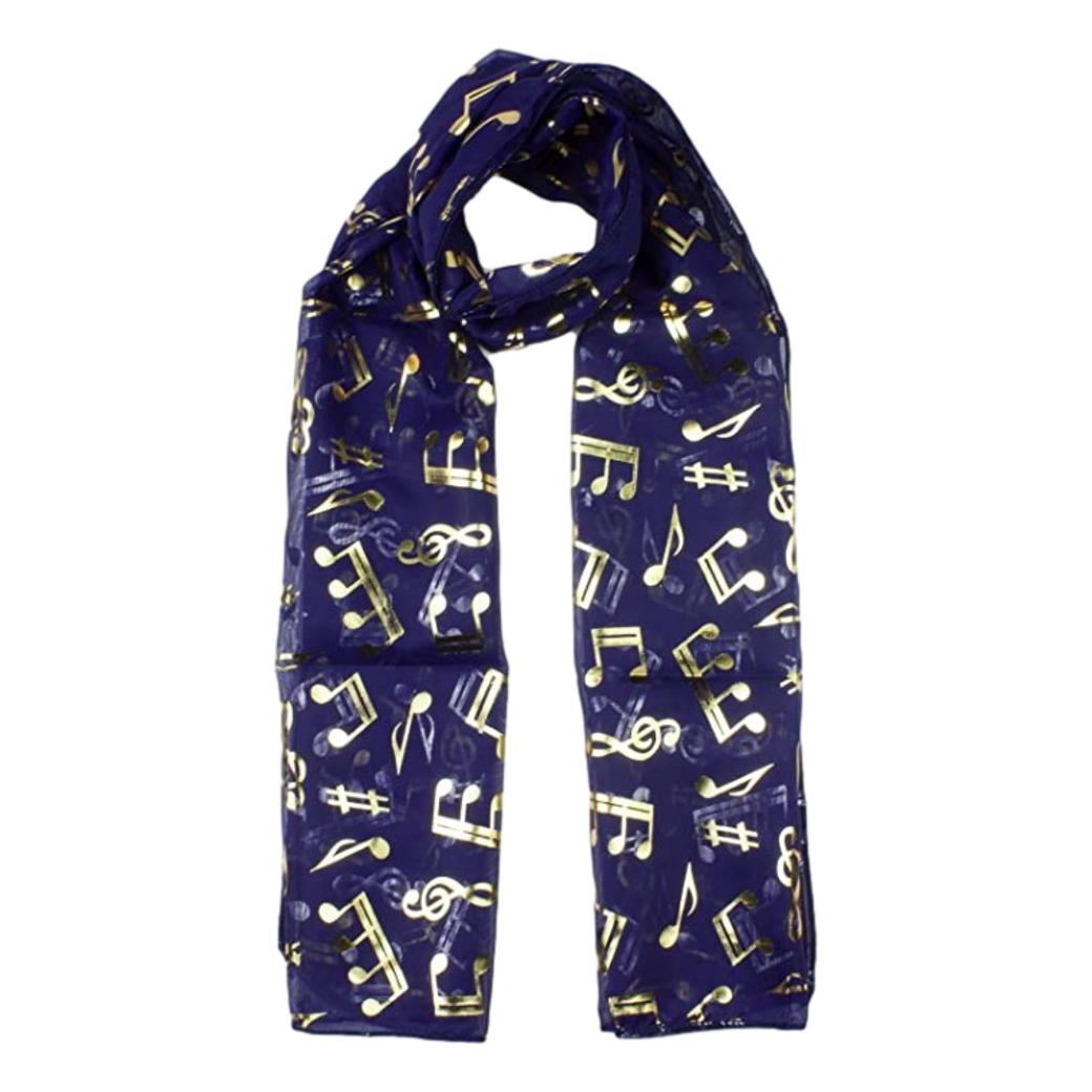 Treble Clef & Music Notes gold/silver reversible navy scarf image 0