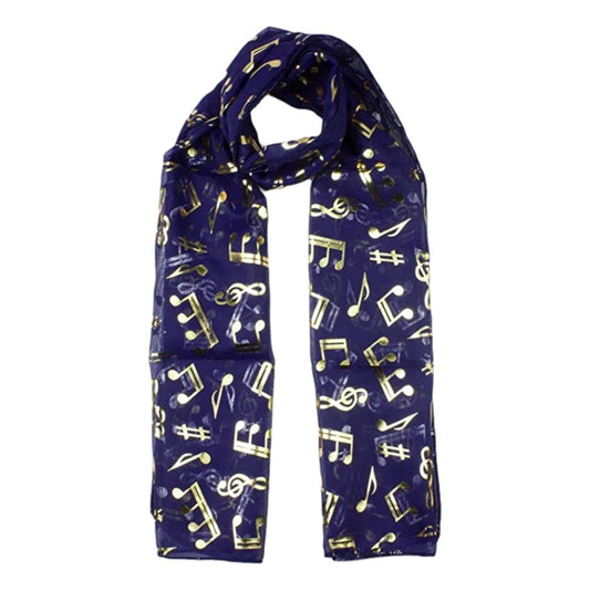 Treble Clef & Music Notes gold/silver reversible navy scarf image 0