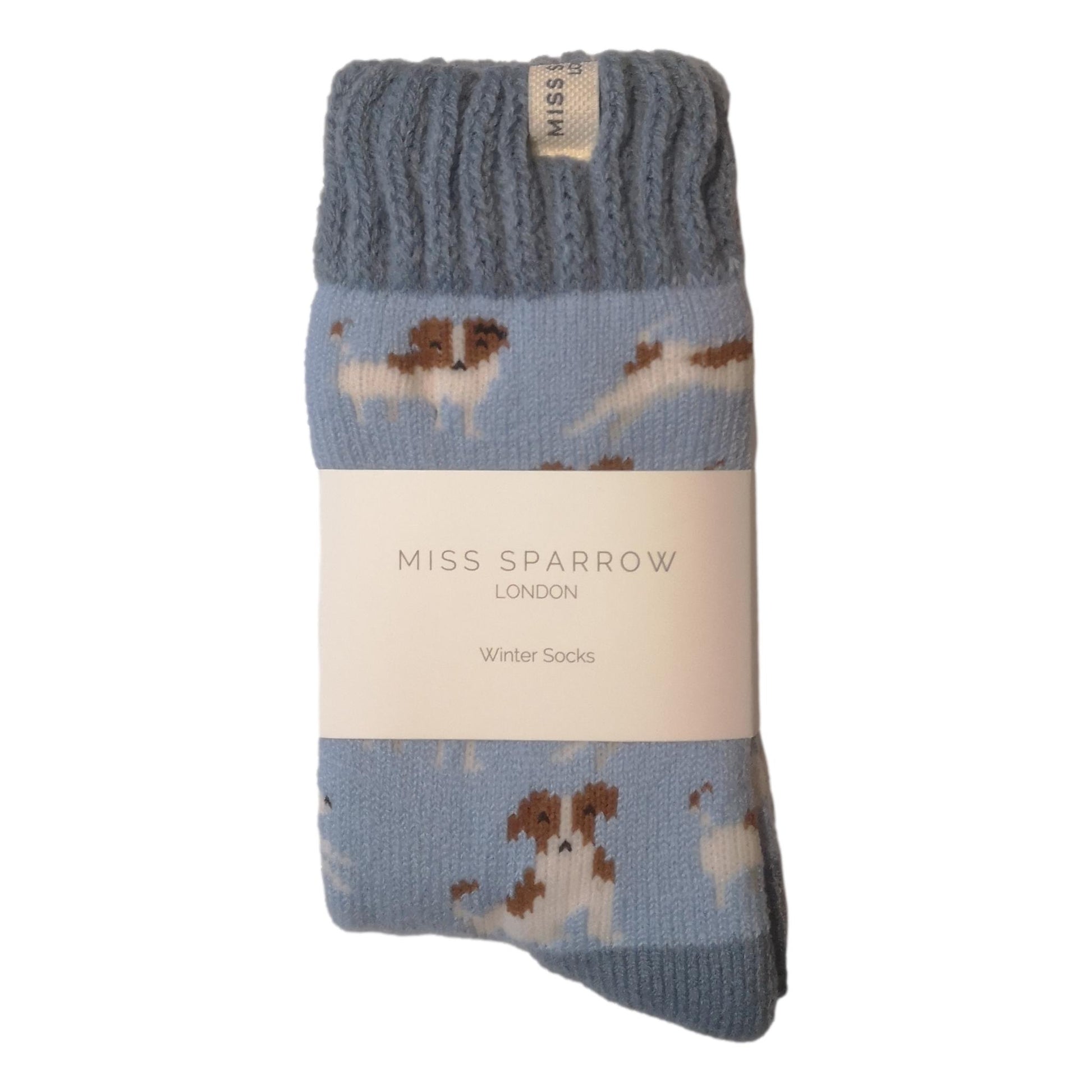 Winter Jack Russell Dog Powder Blue Womens Novelty Ankle Socks Adult One Size image 1