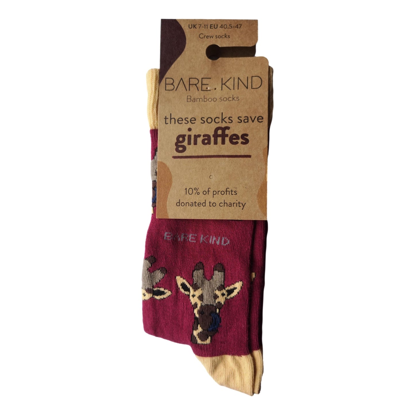 Save The Giraffes Burgundy Unisex Novelty Ankle Socks Adult UK Size 7-11 image 1