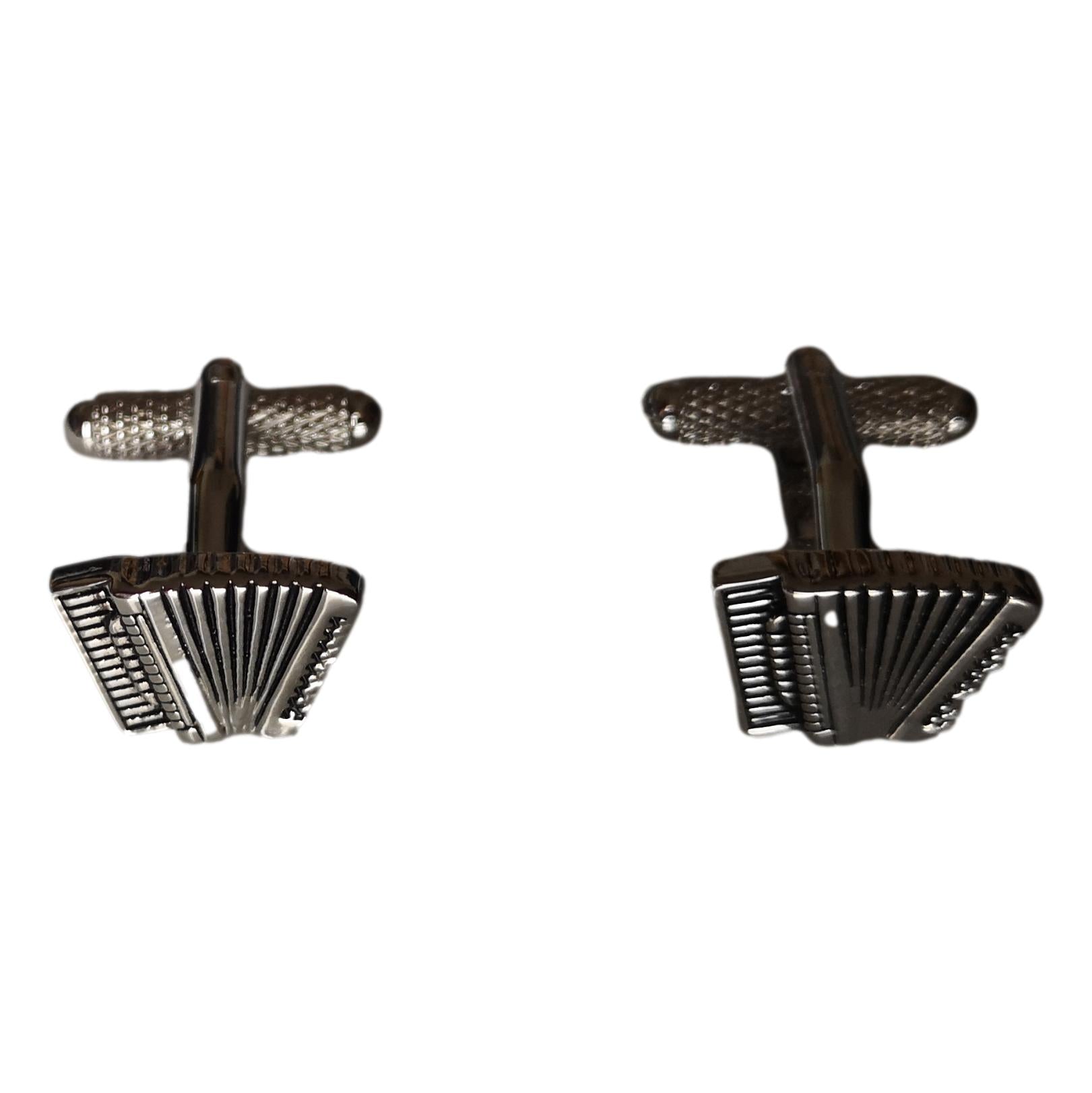 Accordion rhodium-plated torpedo cufflinks in padded gift box image 0