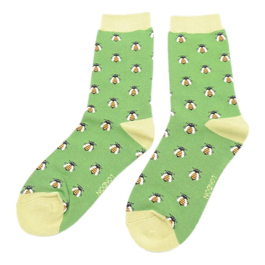 Honey Bees on Green Ladies Novelty Ankle Socks Adult One Size image 0