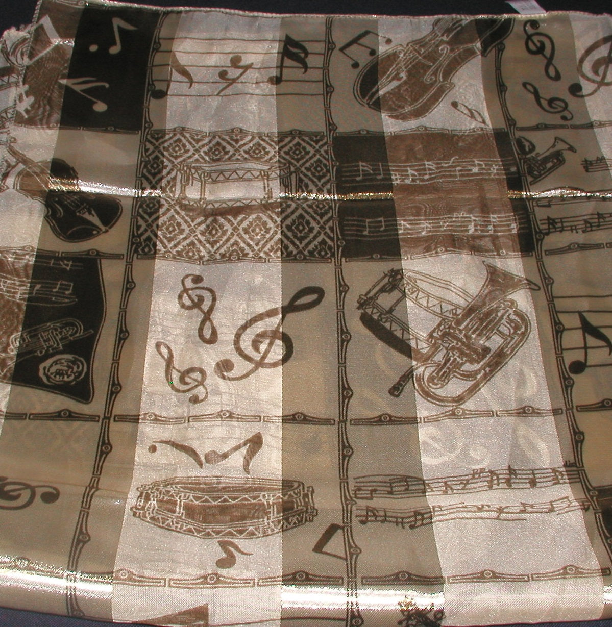 Gold Music Notation and Instruments Satin stripe Scarf image 1