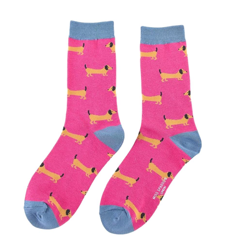 Sausage Dog Hot Pink Womens Novelty Ankle Socks Adult One Size image 1