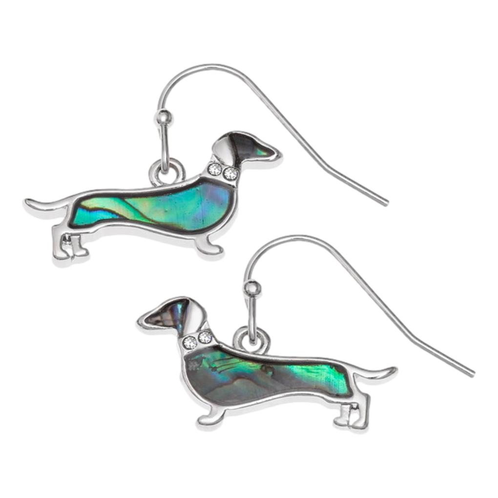 Dachshund Paua shell rhodium-plated pendant and earrings set image 2