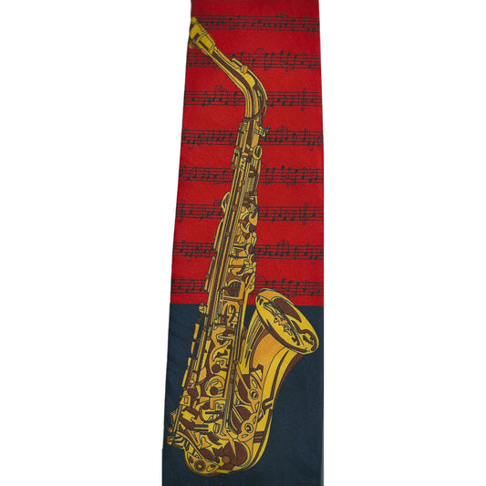 Alto Saxophone on Music Stave Sleeved Polyester Novelty Tie Gift image 0