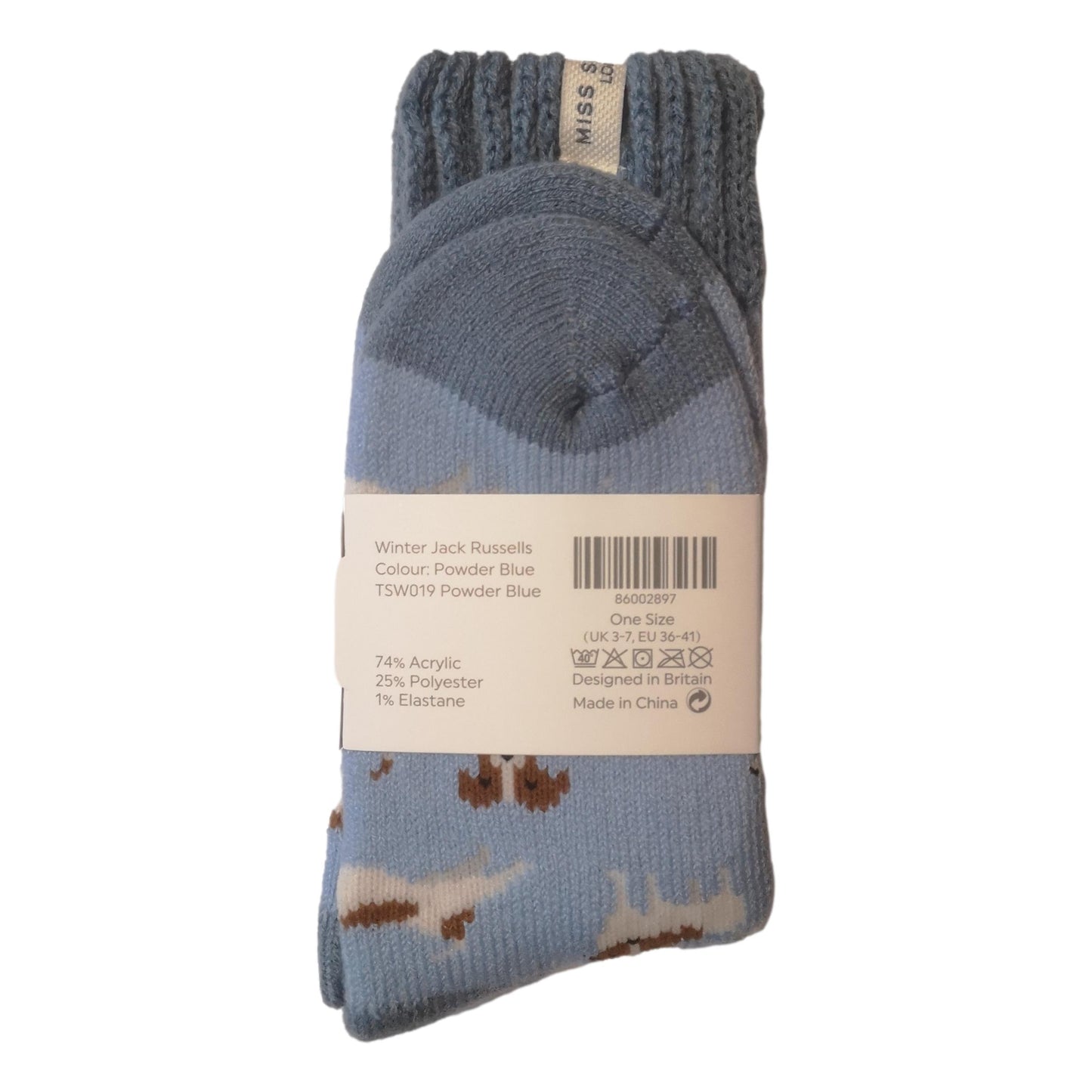 Winter Jack Russell Dog Powder Blue Womens Novelty Ankle Socks Adult One Size image 2