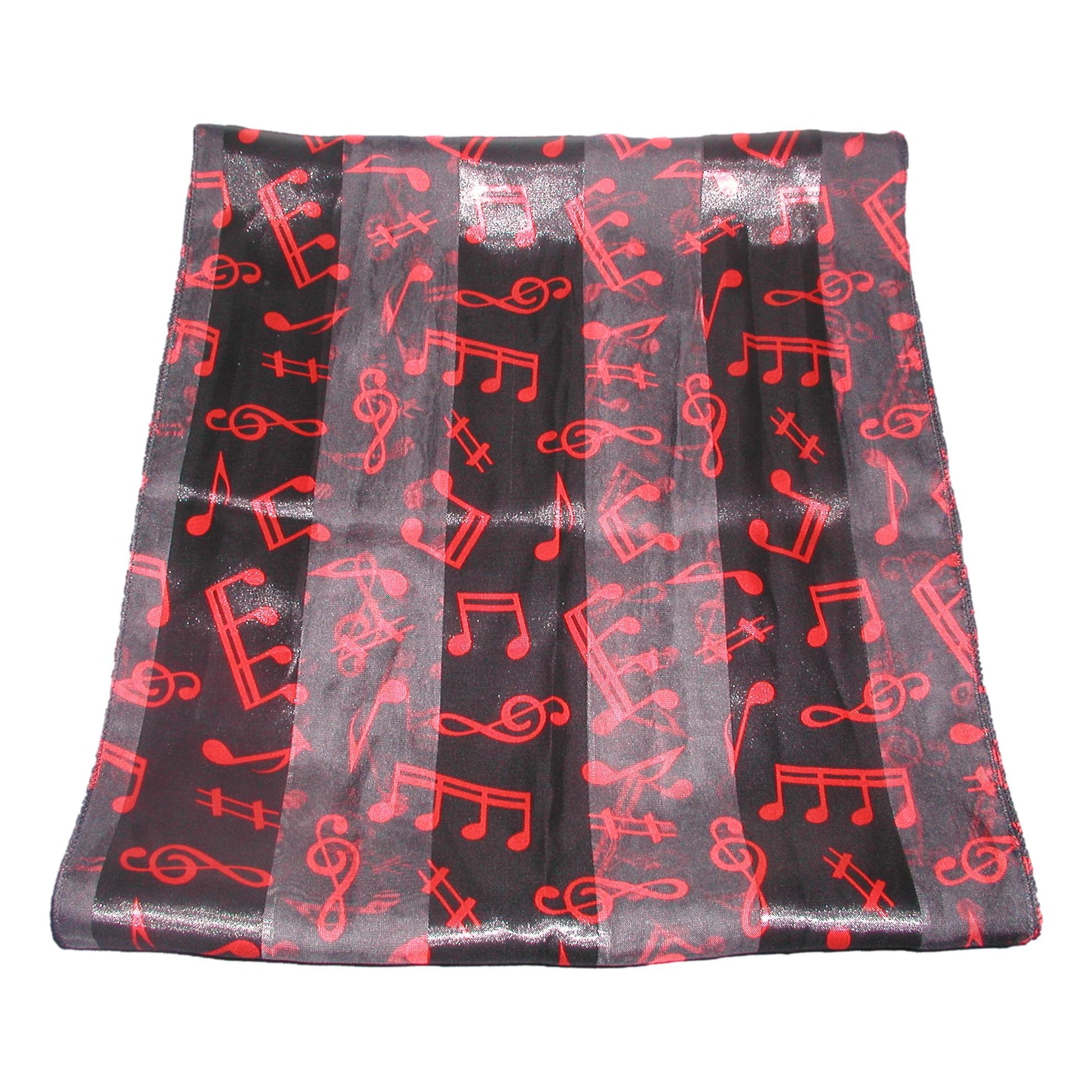 Treble Clef and Music Notes Satin Stripe Red on Black Scarf image 0