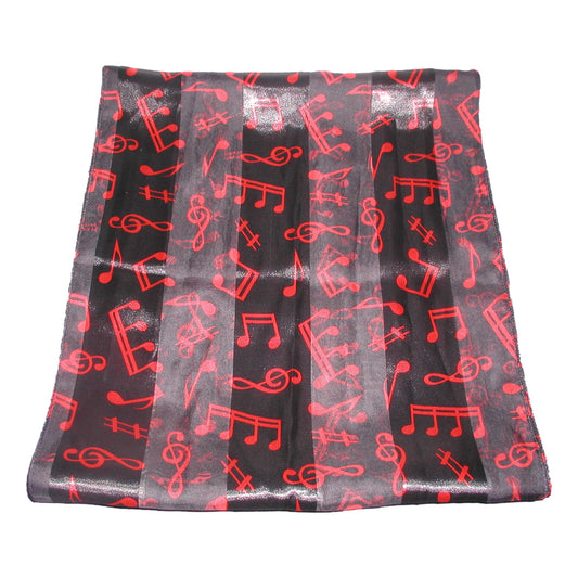 Treble Clef and Music Notes Satin Stripe Red on Black Scarf image 0
