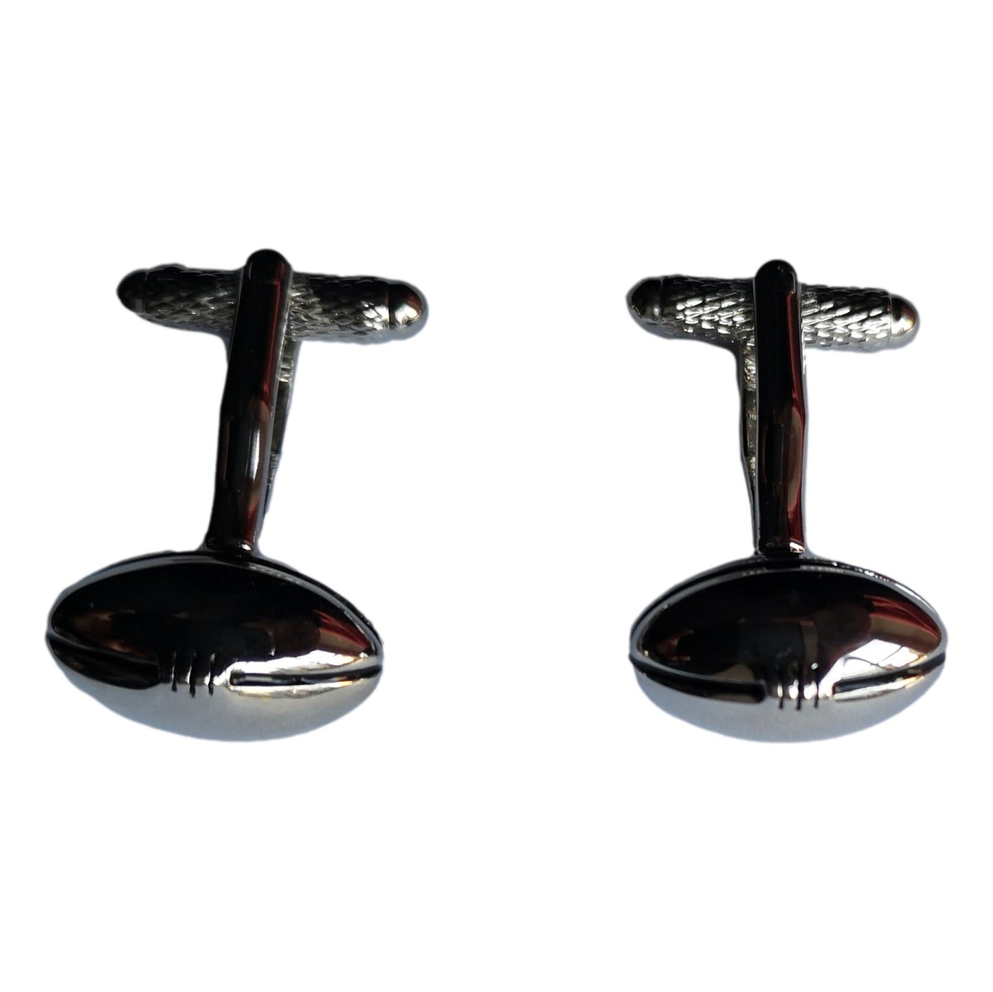 Rugby Ball silver-plated torpedo cufflinks in padded gift box image 2