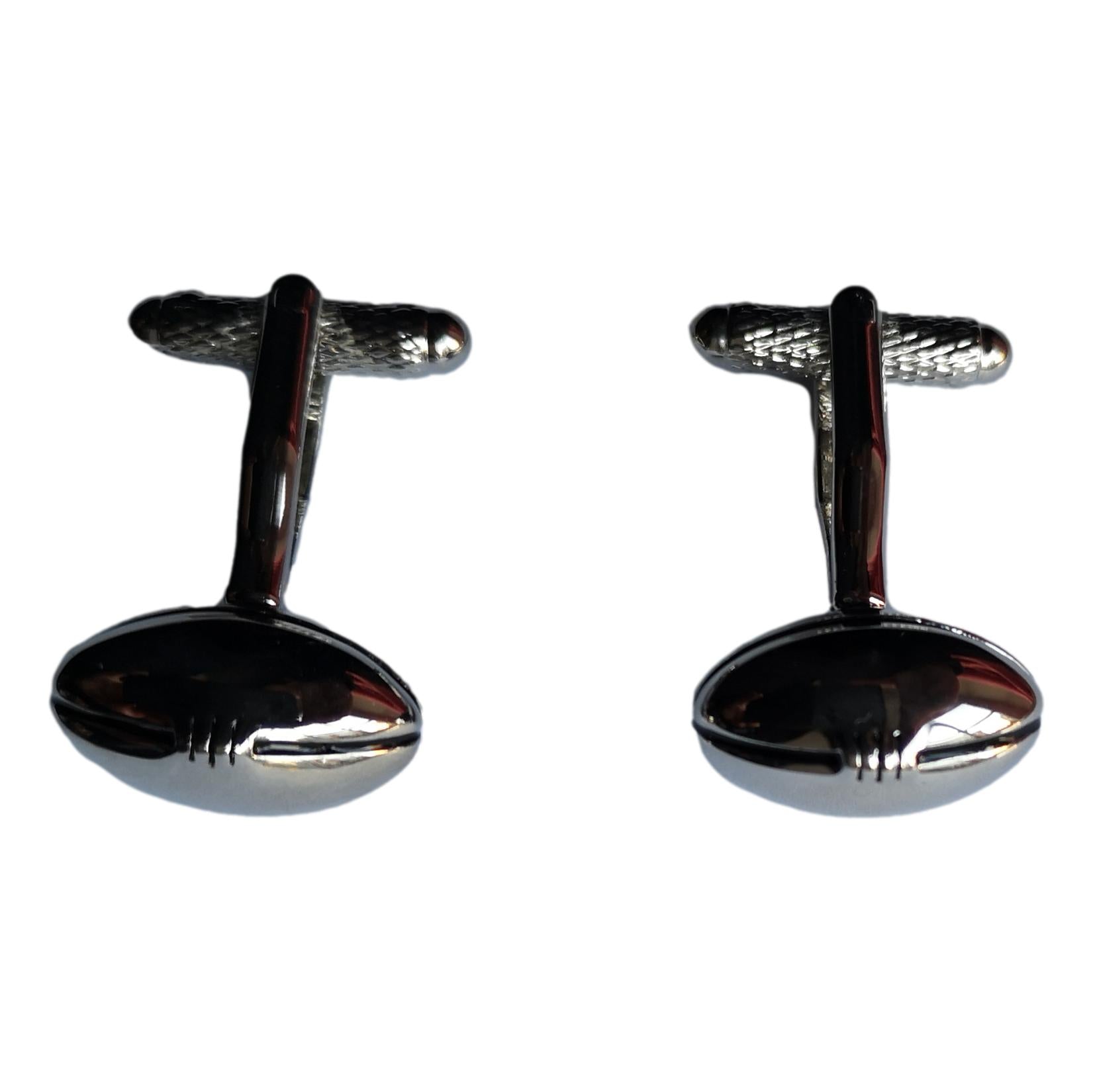 Rugby Ball silver-plated torpedo cufflinks in padded gift box image 2