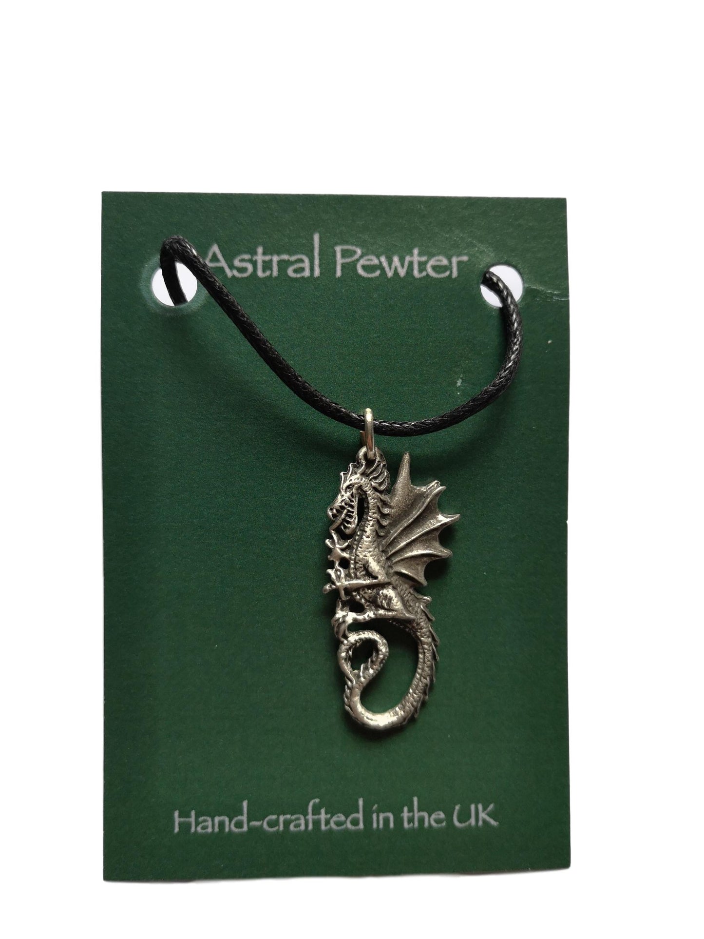 Gothic Dragon pewter metal black cord pendant image 1