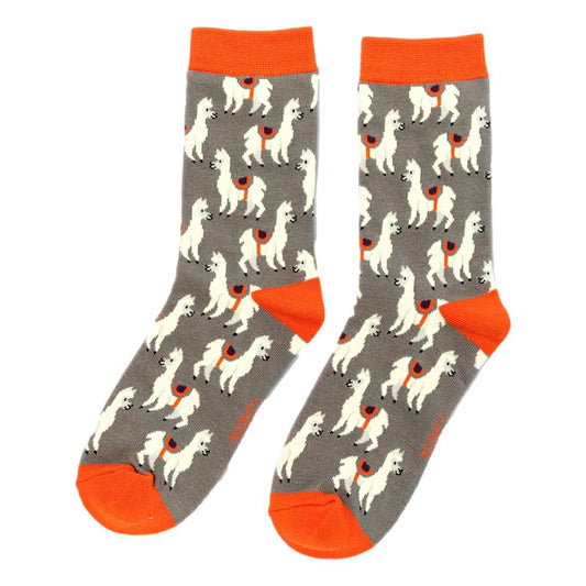 Llamas on Grey Womens Novelty Ankle Socks Adult One Size image 0