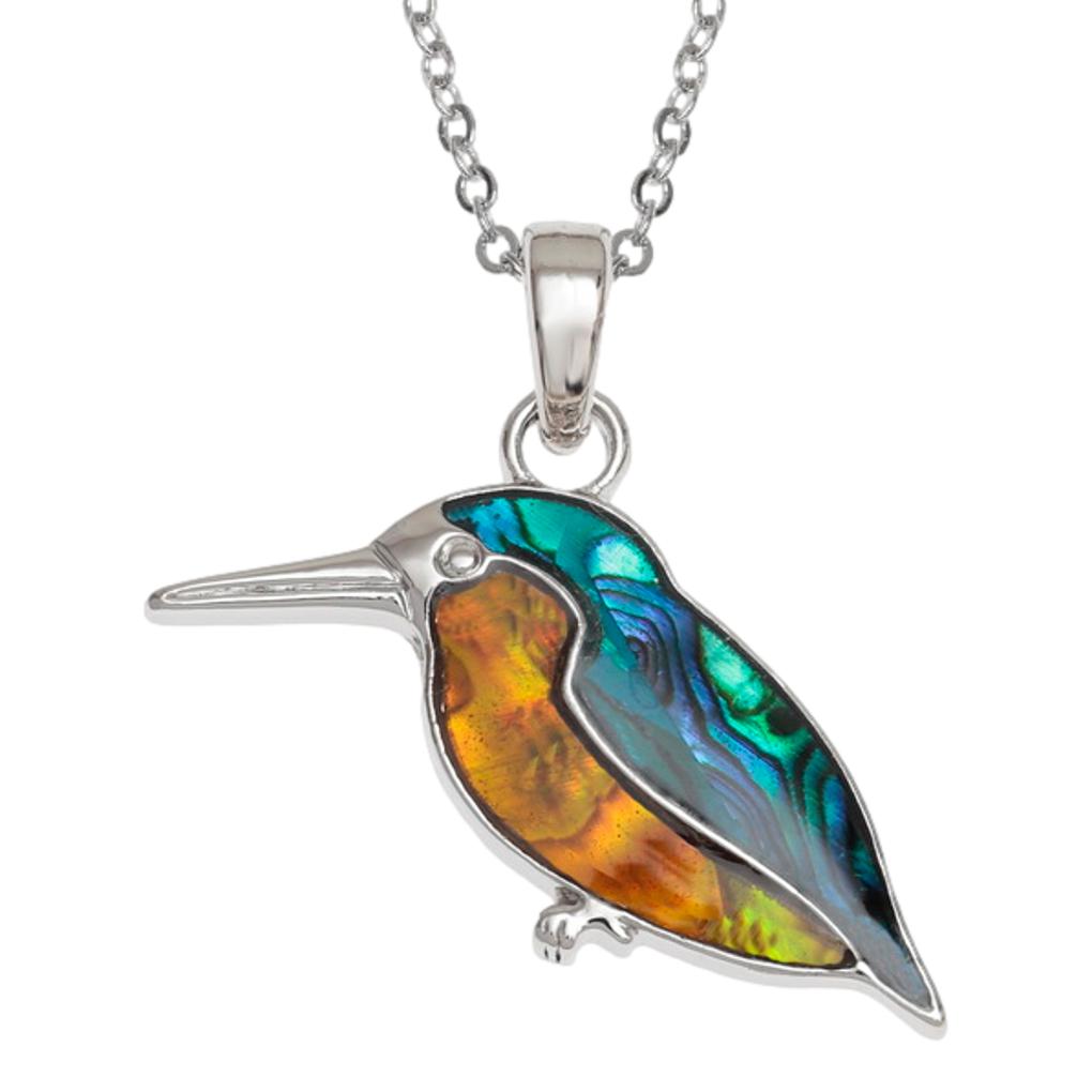 Kingfisher Paua shell rhodium-plated pendant and earrings set image 3