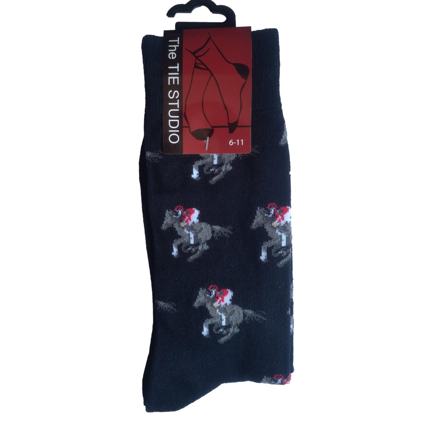 Horse and Jockey Navy Unisex Novelty Ankle Socks Adult Size 6-11 image 0