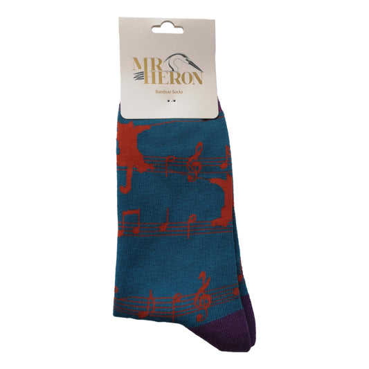 Kitty Cat Music Stave on Teal Blue Mens Novelty Ankle Socks Adult One Size image 0