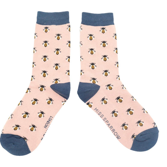 Honey Bees on Dusky Pink Ladies Novelty Ankle Socks Adult One Size image 0