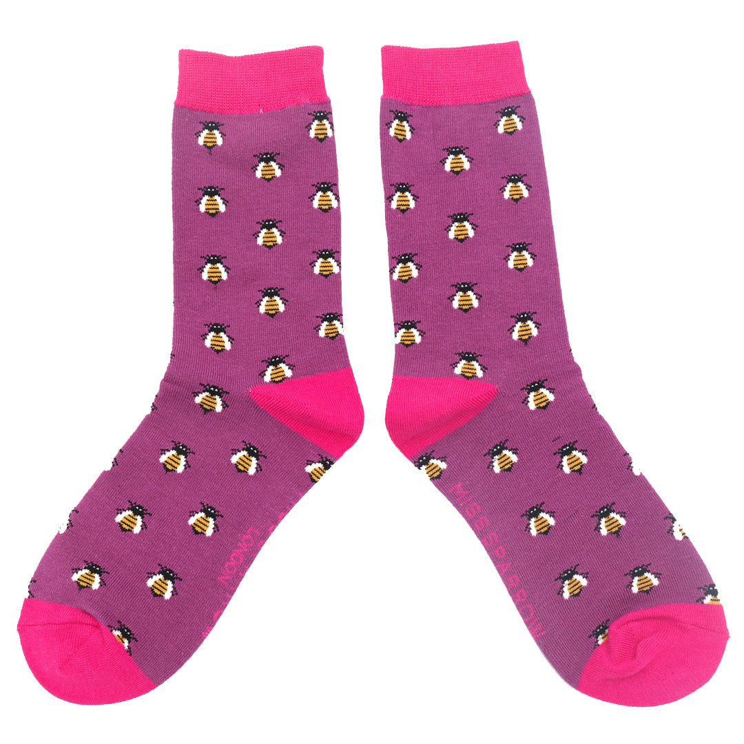 Honey Bees on Purple Ladies Novelty Ankle Socks Adult One Size image 1