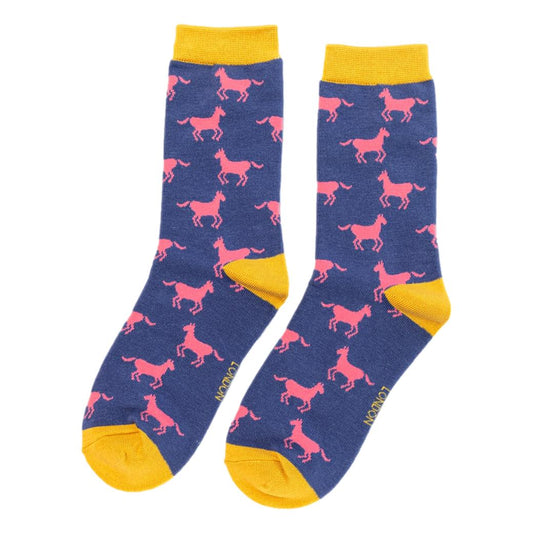 Horses on Denim Blue Womens Novelty Ankle Socks Adult One Size image 0