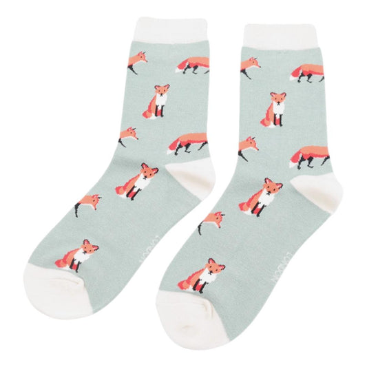 Foxes on Duck Egg Womens Novelty Ankle Socks Adult One Size image 0