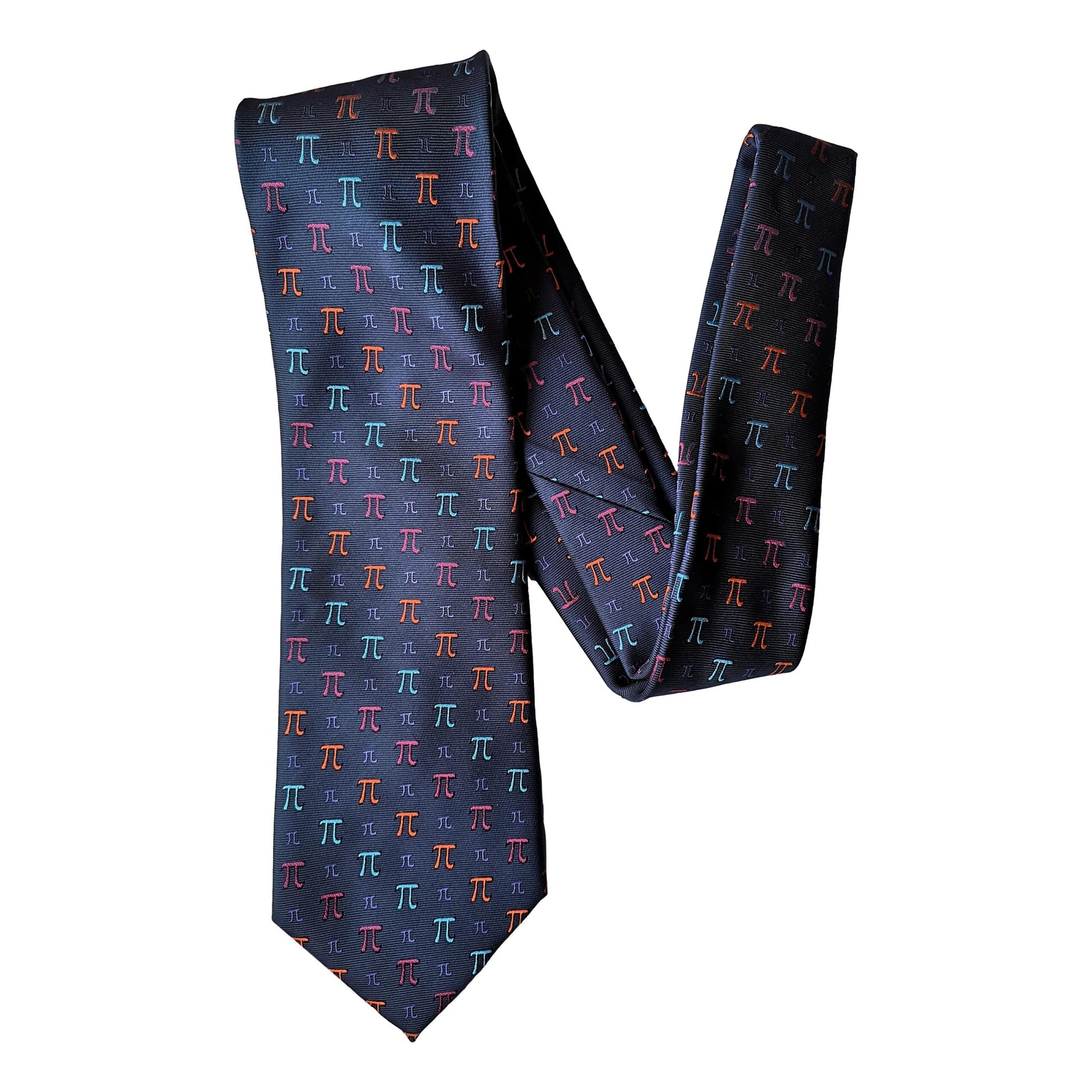 Coloured Pi Symbols on navy Sleeved 100% Micro Fibre Classic Tie image 0