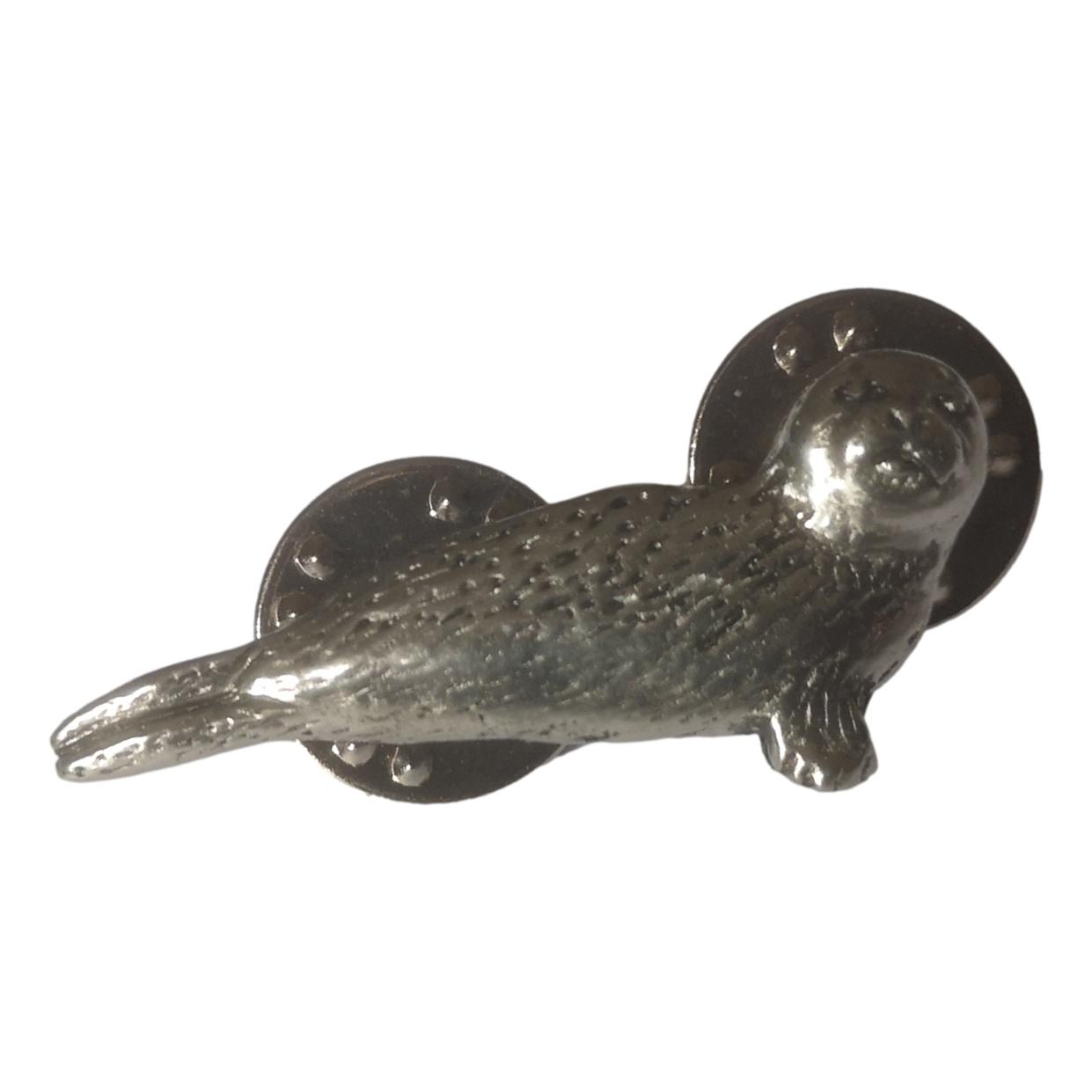 Seal polished pewter metal lapel pin badge image 1
