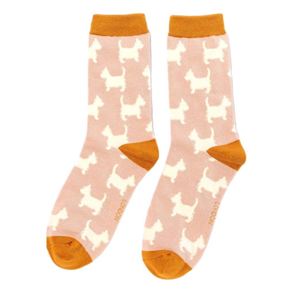 Scottie Dog Dusky Pink Womens Novelty Ankle Socks Adult One Size image 0