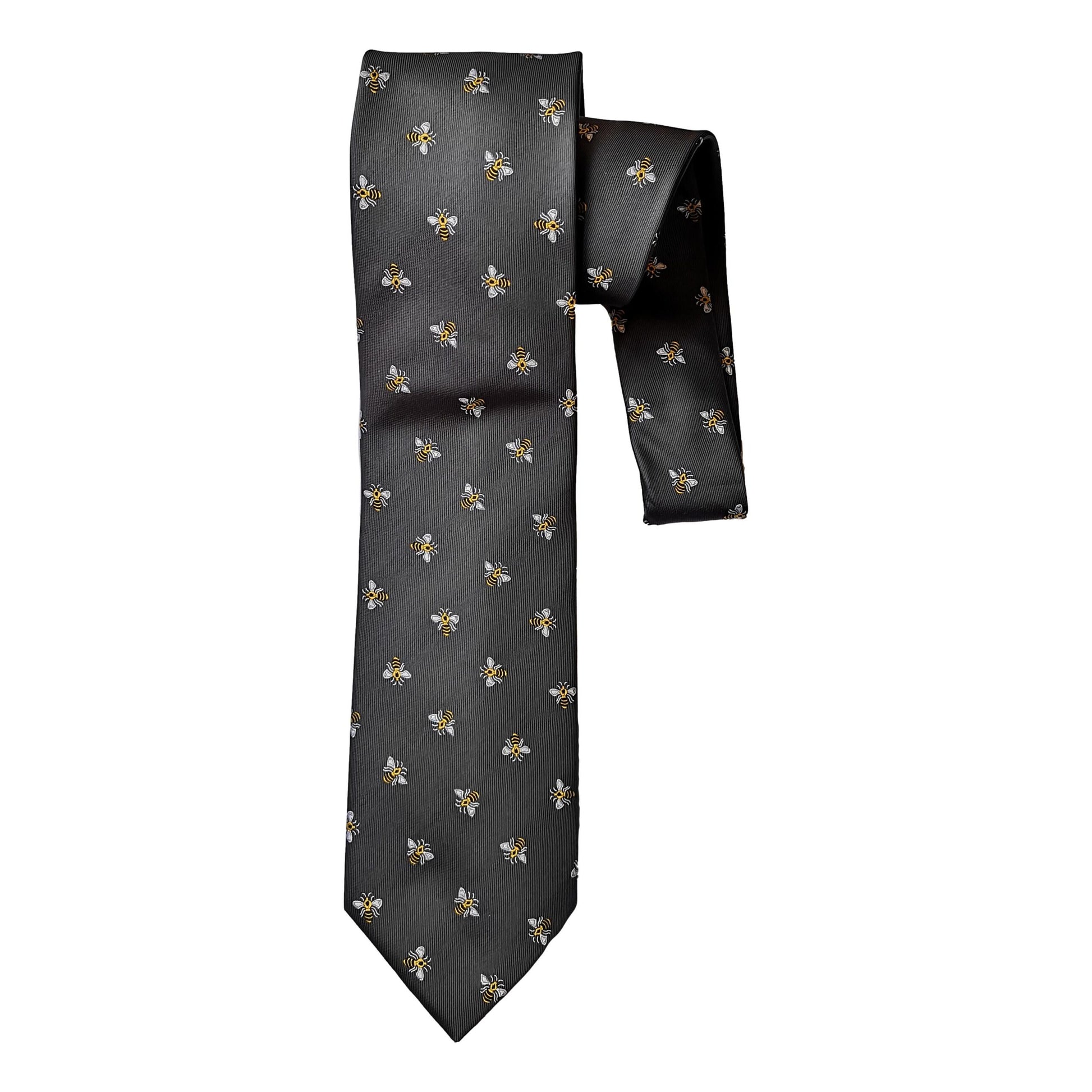 Honey Bees on grey Sleeved 100% Micro Fibre Classic Tie image 0