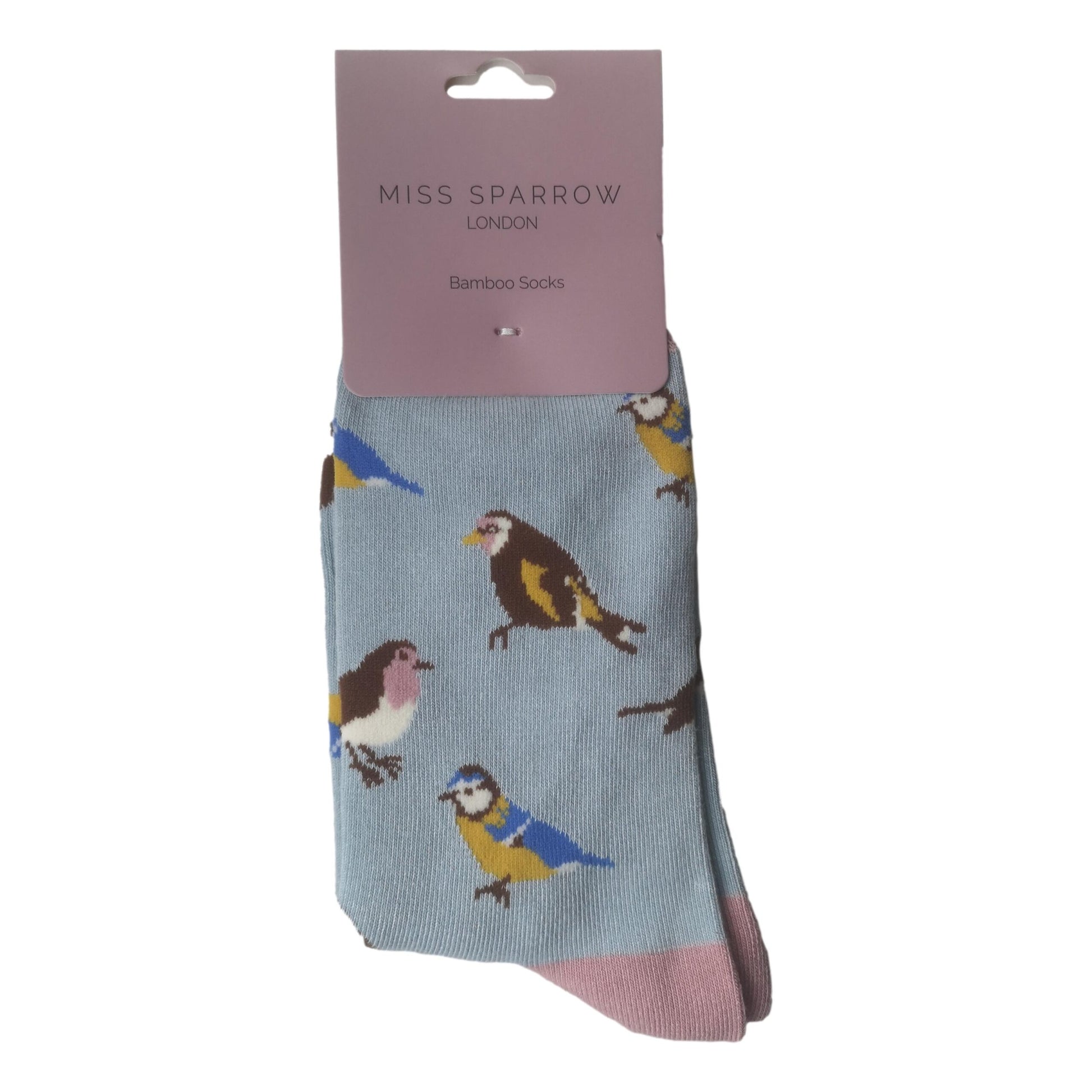 Garden Birds on Pale Blue Womens Novelty Ankle Socks Adult One Size image 1
