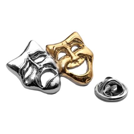 Polished Theatre Masks gold/silver-plated pin badge gift musician conductor teacher student image 0