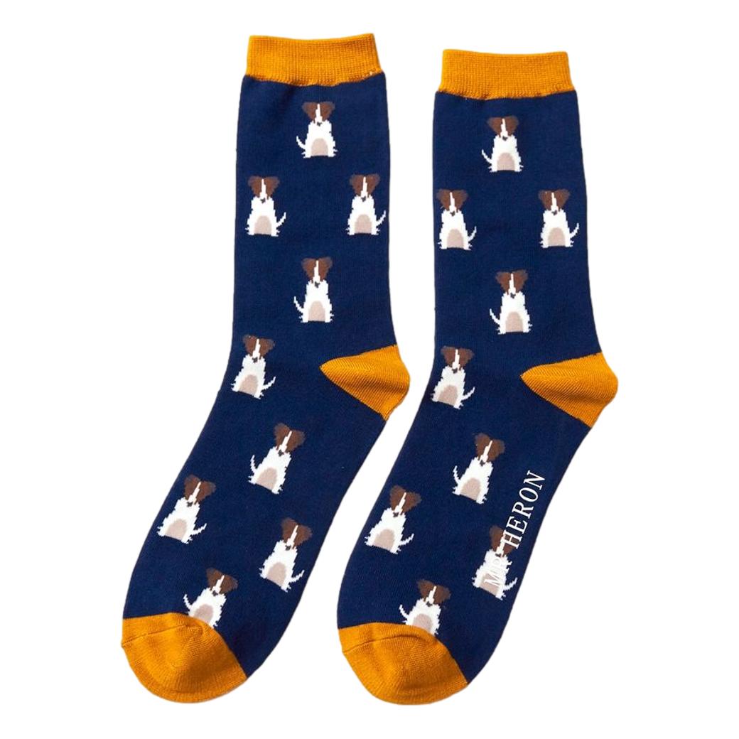 Sitting Jack Russell Dog navy Mens Novelty Ankle Socks Adult One Size image 0