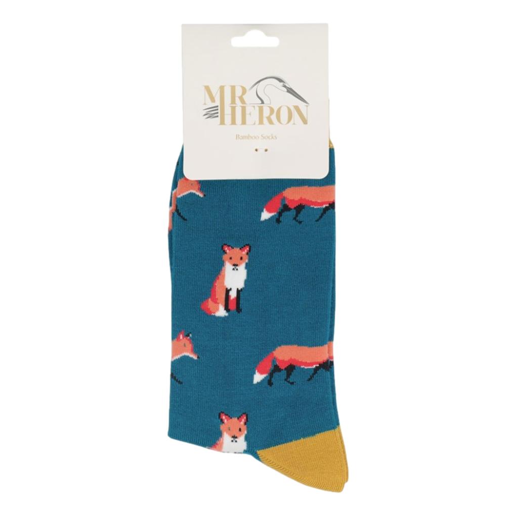Foxes on Teal Mens Novelty Ankle Socks Adult One Size image 2