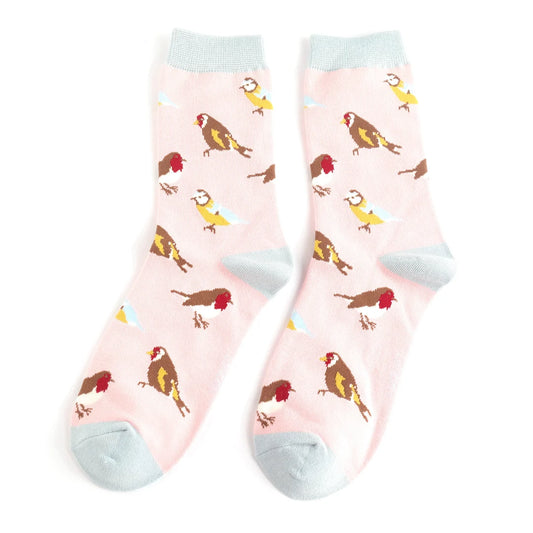 Garden Birds on Pale Pink Womens Novelty Ankle Socks Adult One Size image 0