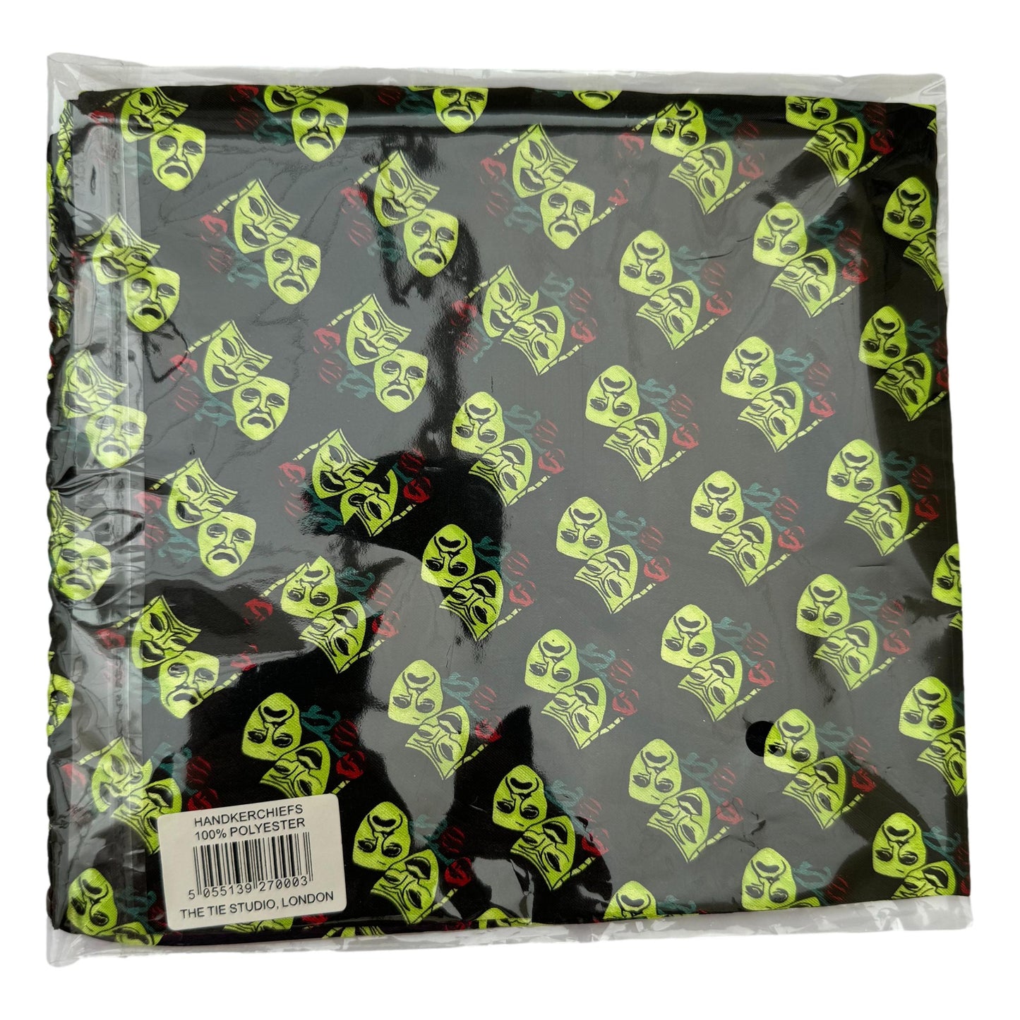 Green Theatre Masks 100% Polyester Black Pocket Handkerchief image 2