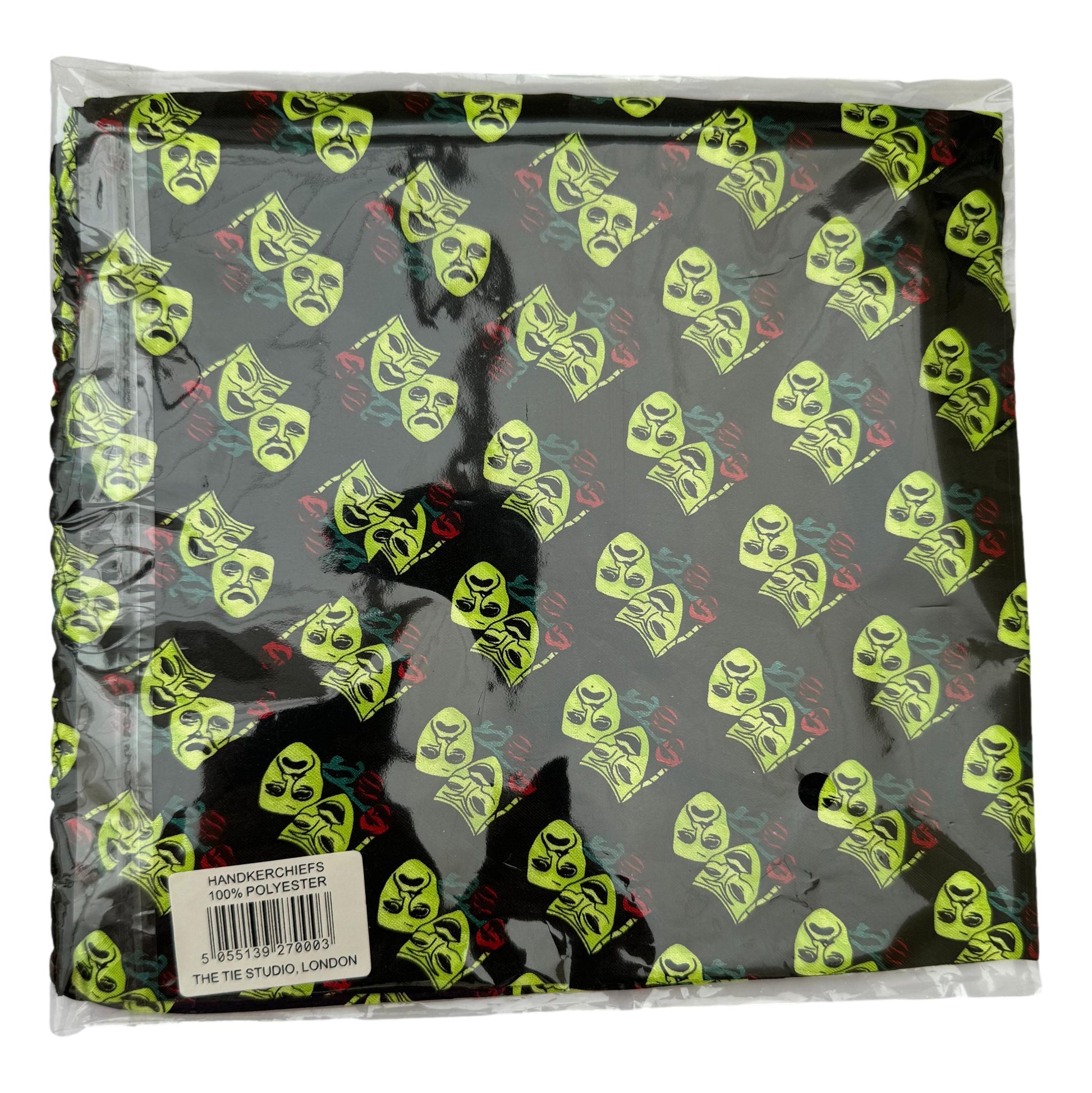 Green Theatre Masks 100% Polyester Black Pocket Handkerchief image 2