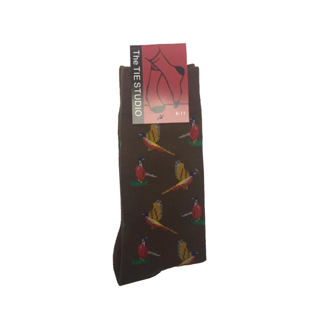 Flying Pheasants on brown repeating Unisex Socks Adult UK Size 6-11 image 2