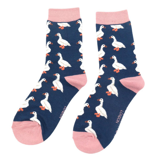 White Ducks on Navy Ladies Novelty Ankle Socks Adult One Size image 0