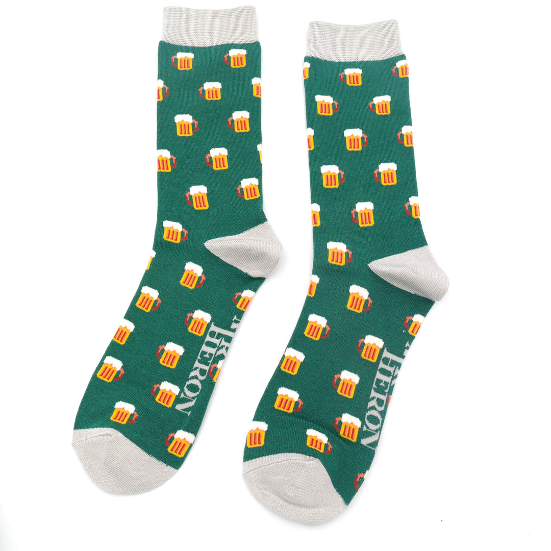 Beer Mugs on green Mens Novelty Ankle Socks Adult One Size image 0