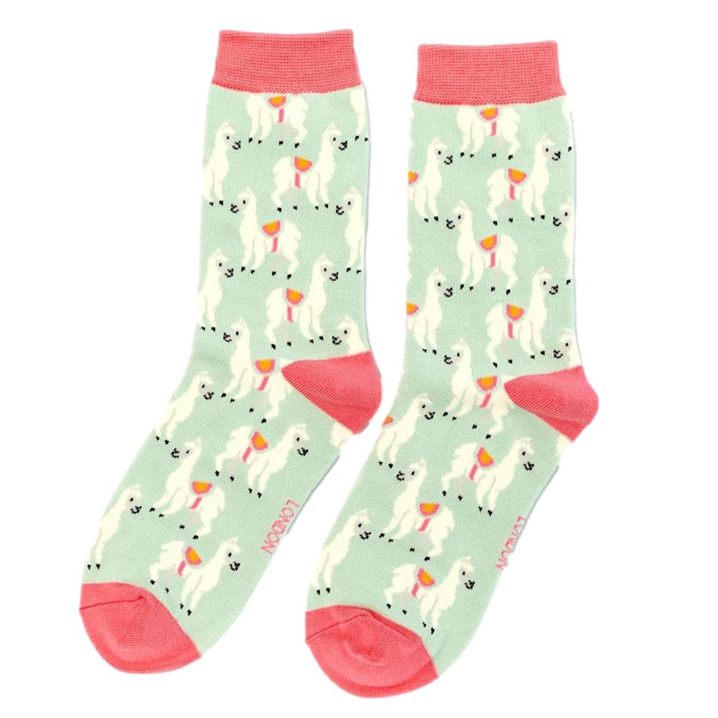 Llamas on Duck Egg Womens Novelty Ankle Socks Adult One Size image 0