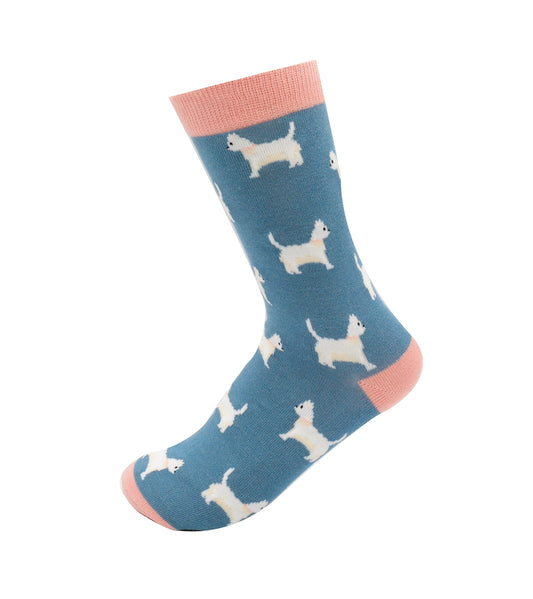 Cute Scottie Dog Denim Blue Womens Novelty Ankle Socks Adult One Size image 0