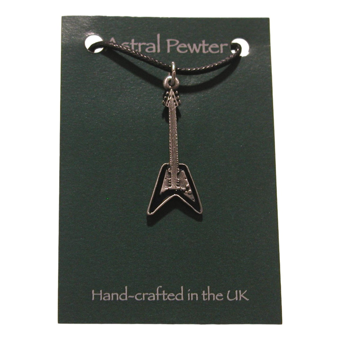 Flying V Shape Enamelled Pewter Guitar black cord pendant image 1